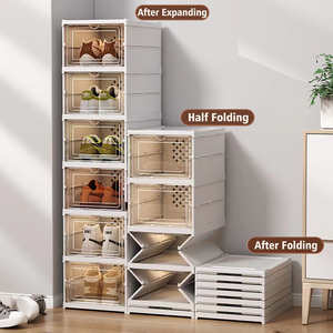 Không Có Lắp Ráp Giày Tổ Chức Giá Tất Cả-Trong Một Có Thể Gập Lại <span class=keywords><strong>Stackable</strong></span> Rõ Ràng Nhựa Giày Lưu Trữ Hộp Khởi Động Sneaker Container Thùng Chủ - Product Image 3