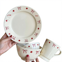 Assiette en céramique à motif nœud papillon, assiette à dessert, assiette à gâteau, tasse à eau créative de bureau, bol à riz, bol à soupe