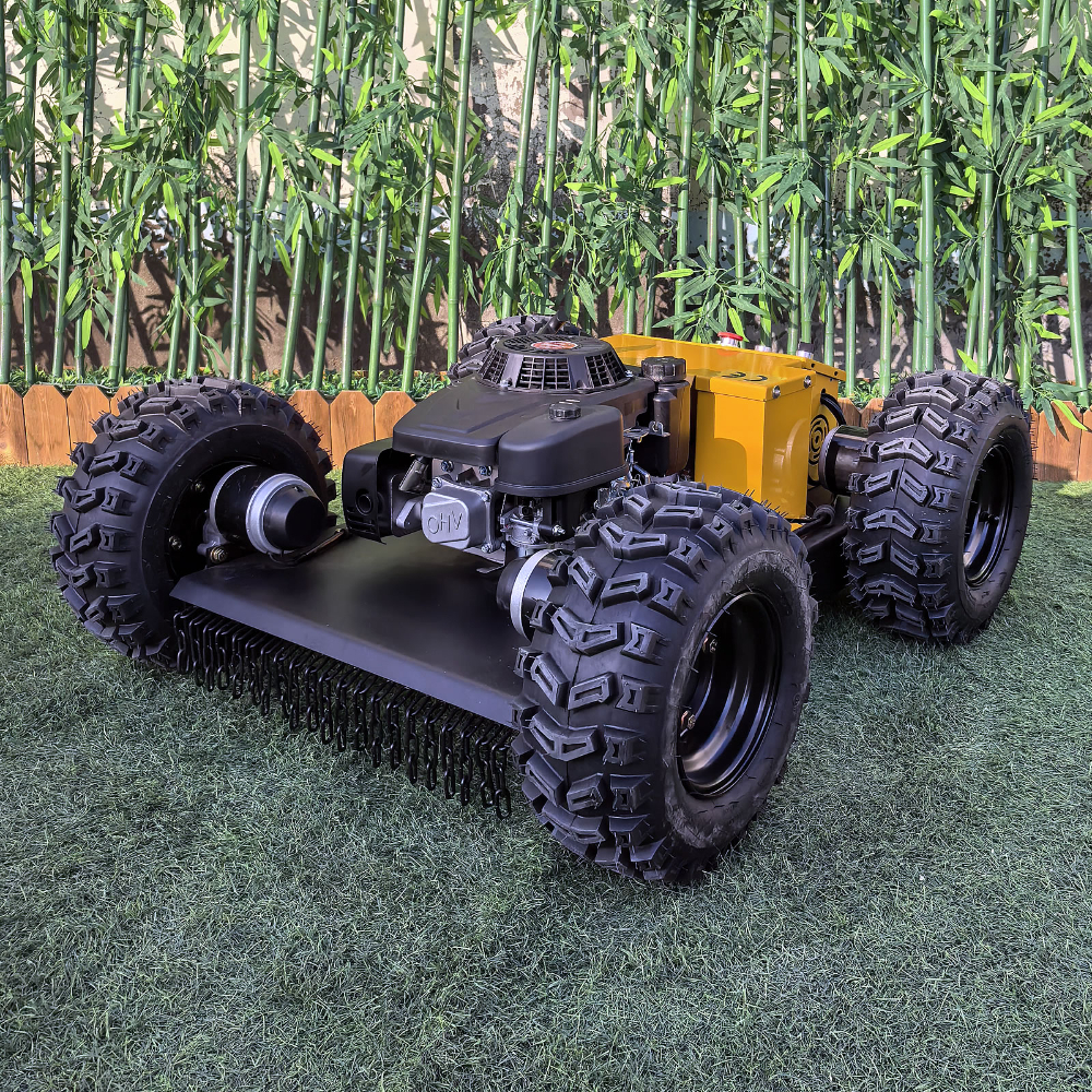 Tondeuse à roues télécommandée jaune avec freins et pneus à vide
