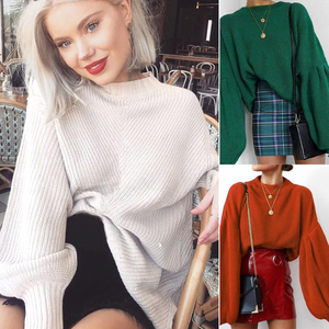 Suéter Feminino de Alta Qualidade a Preço Acessível, Pulôver Solto com Gola Redonda e Mangas de Crochê em Estilo Balão - Product Image 6