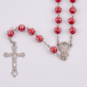 Fabbrica 8 millimetri Rosso di plastica del branello del fiore della Rosa Intagliato Cattolica <span class=keywords><strong>Argento</strong></span> Crocifisso <span class=keywords><strong>collana</strong></span> Del <span class=keywords><strong>Rosario</strong></span> per la Preghiera - Product Image 3