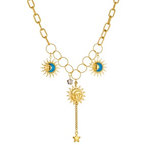 Sun Moon Star Pendant Necklace Gold Plated Stainless Steel Asymmetrical Chain Tassel Fashion Jewelry Daily Party Wear - Product Image 5