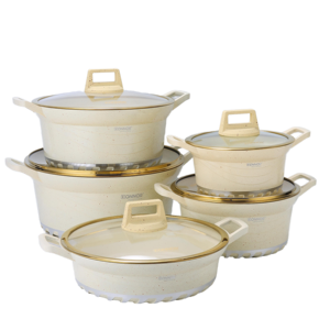 Ensemble de casseroles en aluminium moulé sous pression, revêtement antiadhésif en granit moderne, 10 pièces, 18-20-22-24-18 cm, compatible lave-vaisselle - Product Image 1