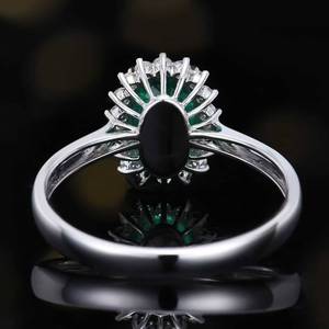 18K White Gold Oval Natural Emerald <b>Ring</b>, 1.09ct Emerald with 0.18ct Total 18 Pcs Accent <b>Diamonds</b> Halo Engagement <b>Ring</b> for Women - Product Image 3