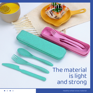Xách tay thân thiện với môi dao kéo Flatware <span class=keywords><strong>Set</strong></span> rơm lúa mì nĩa dao muỗng đặt bữa ăn tối cho ngoài trời và trở lại trường học - Product Image 2