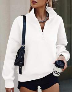 Sweat-shirts à demi-zip légers et coupe-vent pour femmes, tendance, à manches longues, pull-over, hauts, tenues d'automne et d'hiver, avec poches - Product Image 4