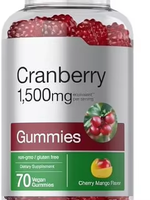 Gummies à la canneberge 1500 mg par portion, véganes, sans gluten, saveur cerise mangue, flacon de 70 gummies