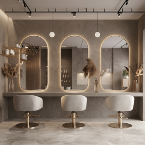 Unidad de Barbería Moderna de Lujo en Dorado y Negro con Espejo para Salones de Belleza y Peluquerías Comerciales - Product Image 2