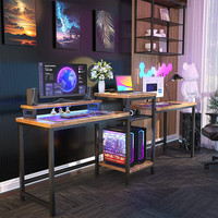 Vente en gros, grand bureau PC portable pour 2 personnes, double station de travail de jeu, table d'étude d'écriture avec rangement et support d'imprimante
