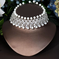 HIBRIDE mode clair blanc perle dubaï bijoux indien mariée mariage collier ras du cou et pendentif pour femmes accessoires P93