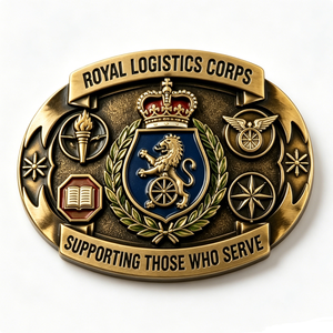Boucle de ceinture du Corps logistique royal, en laiton plaqué or, avec emblème en relief et impression émail dur, cadeau d'affaires patriotique - Product Image 2