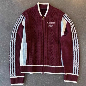 Cardigan Oversize Invernale da Uomo con Logo Personalizzato OEM, Giacca a Maglia <span class=keywords><strong>Jacquard</strong></span>, Maglione Tricot Casual di Moda con Cerniera - Product Image 2