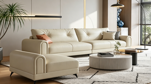 Sofá Chesterfield de Cuero Genuino con Mechones, Tres Plazas, Patas de Metal, Sofá Moderno para Sala de Estar con Brazos Enrollados - Product Image 4