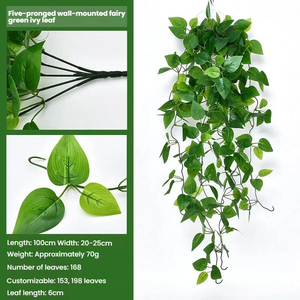 พืชใบไม้เลื้อยเทียมขนาด 100 ซม. สำหรับตกแต่งแขวนเพดาน 20 แบบ <span class=keywords><strong>ใบ</strong></span>ไม้ประดับผนัง พุธอสสำหรับตกแต่งผนังบ้าน ห้อง ระเบียง - Product Image 3
