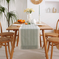 Chemin de table rectangulaire moderne en jacquard imprimé à pompons, durable, en polyester écologique, pour mariage, fête, décoration intérieure, personnalisable