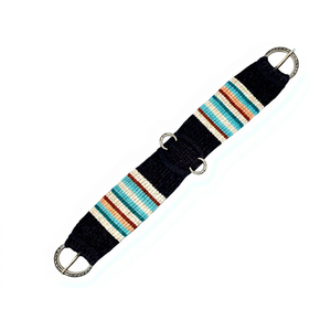 EQUIPO Correa de Cuello para Caballo con Cuero y Lana, Anillos Metálicos Ajustables, Diseño Personalizable a Rayas en Negro, Azul y Beige - Product Image 1