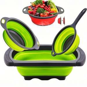 USSE Lot de 3 passoires pliables en silicone vert pour la cuisine Passoires de 6 pintes pour légumes - Product Image 2