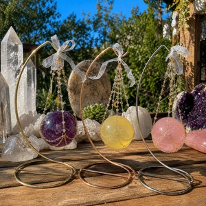 Metal <b>Crystal</b> Ball <b>Stand</b> Hanging Sphere Holder for Healing <b>Crystal</b> Glass Ball Display Rack Moon Shape Decorative Base for Medita - Product Image 4