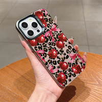 Coque de téléphone portable INS au design mignon et tendance, motif léopard, nœud et cerises, pour iPhone 17 16 15 Pro Max, personnalisable