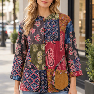 Handcrafted Patchwork Cotton Shirt, Colorful Printed Shirt, Bohemian Summer <b>Blouse</b> - Product Image 1