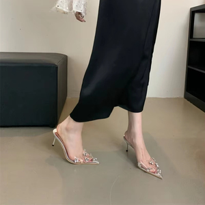 Novedad 2025: Zapatos de tacón bajo Baotou para mujer, estilo veraniego de caña alta, con tacón transparente fino que aumenta la altura y hebilla de diamantes de imitación. - Product Image 4