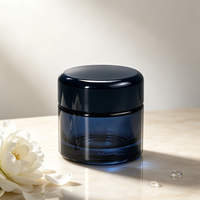 Pot en verre transparent bleu de haute qualité pour crème cosmétique pour le visage, 50 g, avec couvercle noir
