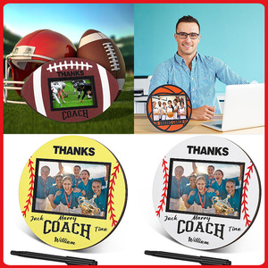 Cadre photo en bois multi-sports, thème baseball/football/basketball, cadeau souvenir de remerciement pour entraîneur avec autographe - Product Image 2