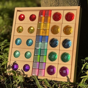 Blocos De Empilhamento De Madeira Com Acrílico Gem Montessori Translúcido Construção Brinquedos Educação Precoce Sensorial DIY Brinquedos - Product Image 2