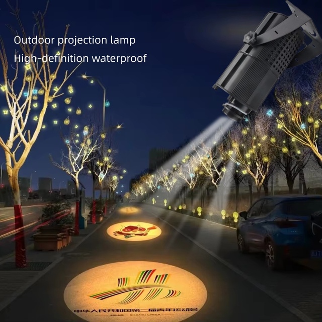100W IP65 LED Custom Gobo Logo Projector Advertising Light Aluminum Alloy ROHS Certified 2-Year Warranty Outdoor Warehouse Use