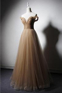 חרוזים למעלה קפה צבע בתוספת גודל קו נצנצים טול כבוי כתף המפלגה שמלות שושבינה שמלות - Product Image 3