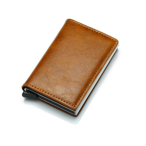 Card Wallet Free Sample RFID Popup PU Leather Multiple Slots Card Wallet Credit Card Holder With Metal Box