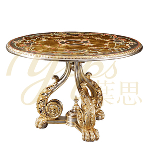 Yips LDF-1110-0103 stile europeo 120cm di lusso dipinto a mano motivo floreale su <span class=keywords><strong>tavolo</strong></span> rotondo classico da pranzo in <span class=keywords><strong>foglia</strong></span> d'<span class=keywords><strong>oro</strong></span> - Product Image 1