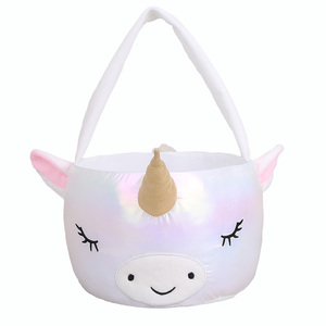 Lovely Sequin <strong>Unicorn</strong> Easter Basket <strong>Party</strong> Holiday <strong>Supplies</strong> Egg Hunting Easter Gift Storage Decor Basket Girls Tote Bags - Product Image 3