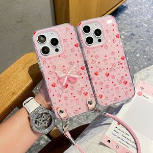 Style français Portable pour 16promax étui <span class=keywords><strong>de</strong></span> téléphone portable pour Apple IPhone15 petite poignée <span class=keywords><strong>de</strong></span> téléphone en TPU Design papillon cerise florale pour - Product Image 3