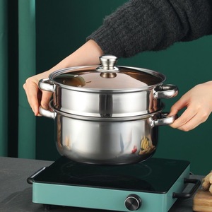 Stainless Steel Double Layer <b>Steamer</b> 24Cm With Glass Lid For Induction Cooker Household Use - Product Image 1