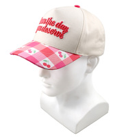 Gorra de Béisbol Personalizada de Algodón con Visera de Cuadros Rosa Cereza, Dos Tonos, 5 Paneles, Cierre a Presión, Bordado, para Mujer