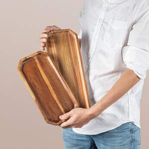 Bandeja octogonal grande de madera pulida de grado comercial <span class=keywords><strong>para</strong></span> servir queso, carbón, cuchillos, pasteles, sándwiches, aperitivos y verduras - Product Image 6