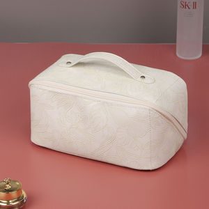 Sac à cosmétiques à cavité rétro personnalisé en gros de stock d'usine sac de maquillage multifonction en cuir PU de grande capacité sac de lavage - Product Image 6