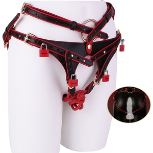 Twin-Wing Lock Oath Bearer Pants with Anal Plug Ring Chastity <b>Harness</b> with Lock Cock for Adult Penis Bondage <b>Leather</b> Underwear - Product Image 1
