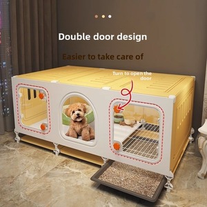 Villa pour animaux de compagnie tout-en-un personnalisable en plastique de luxe, design robuste pour chiens et chats, avec zone d'alimentation, toilettes, fenêtre et ventilation, toutes saisons - Product Image 6