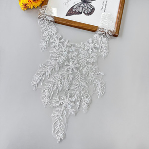 Apliques de cuello frontal con cuentas de lujo, parche de cuello bordado Floral de lentejuelas 3D plateadas <span class=keywords><strong>para</strong></span> caftán, abaya, <span class=keywords><strong>vestidos</strong></span> Aso Ebi - Product Image 3