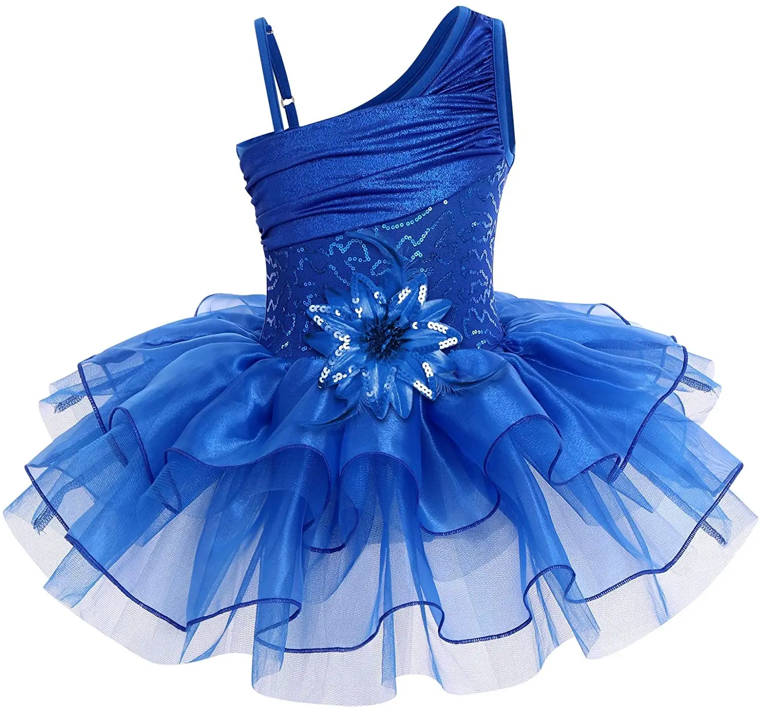 Ücretsiz örnek çocuk kız Sequins moda bir omuz bale dans elbise fırfır Tutu etek Leotard balerin dans kostümü 3-10Y