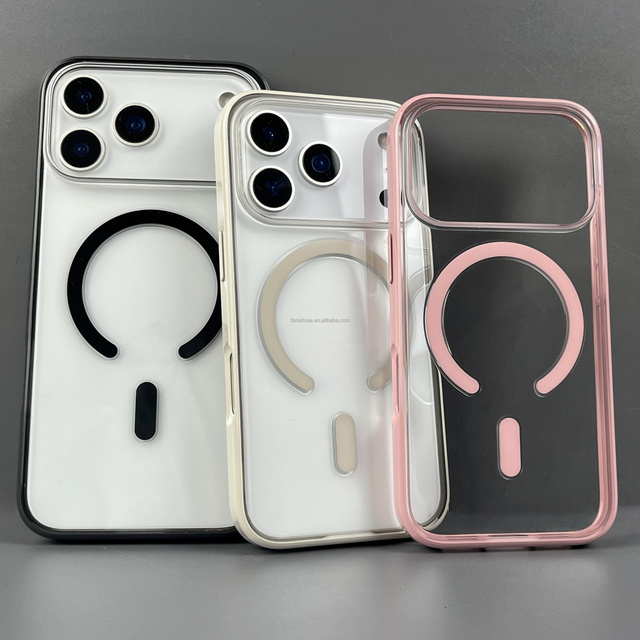 Scratch-resistant Color Borders Phone case clear TPU PC Phone Case for iPhone 16 Pro 17 Air 1.6MM Anti-yellowing Magnetic Cover