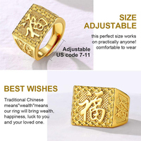 Ensemble de 3 bagues en or pour homme, or 18 carats, platine, or 24 carats, bague à caractères chinois, fortune/porte-bonheur/fortune
