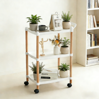 Chariot de rangement à roulettes blanc grainé, chariot utilitaire pour salon et chambre