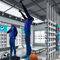 Étagères d'affichage pour magasin de chaussures, éclairées par LED, pour magasin de vêtements pour hommes, armoire d'affichage autoportante, étagères éclairées par LED, cintres métalliques