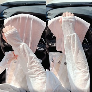 <b>Lace</b> Sun Protection Sleeves Women Ice Silk Breathable Upf 50 Summer Car Friendly Pink Beige <b>White</b> Gray - Product Image 3