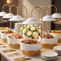 Plat de service en acier inoxydable 8L or, blanc, noir avec couvercle suspendu pour buffet, hôtel, mariage, traiteur