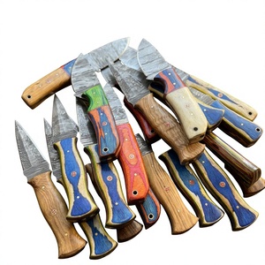 Cuchillo de hoja fija Drop Point de acero de Damasco forjado con mango de madera Pakka azul, personalizable para caza, camping y supervivencia, 3 años de garantía, 58-60 - Product Image 1