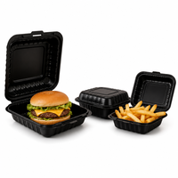 Contenants alimentaires jetables en MFPP noir extra profonds de 9x9x3,4 pouces, 47 oz, 1400 ml, boîte bento carrée jumbo pour les repas en famille